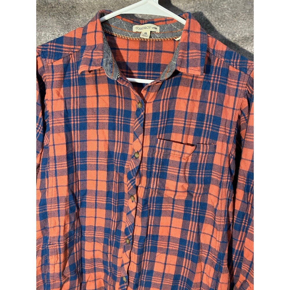 Toad&Co Women's S Flannel Plaid Button Down Dress Burnt Orange Blue Tunic - Picture 3 of 12
